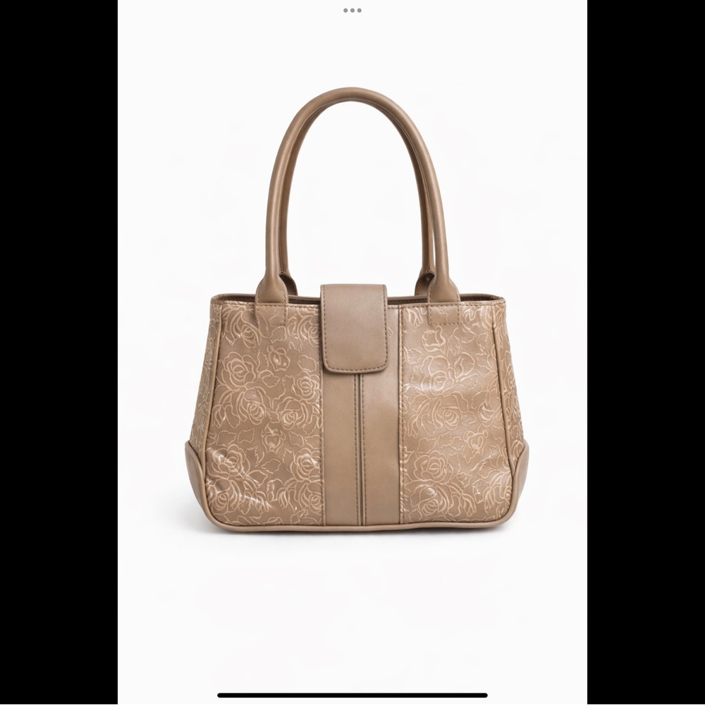 Liz Claiborne Taupe Floral-Embossed Mini Tote